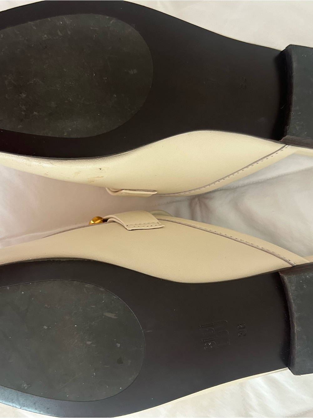Cream Leather Mule with Gold Horsebit - Picture 4 of 6